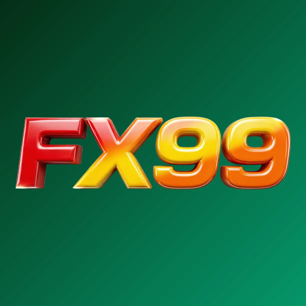 Vibrant FX99 logo design featuring bold heavy typography in bright red, yellow, and orange with a glossy 3D effect, displayed as a wide horizontal rectangular wordmark logo on a transparent background